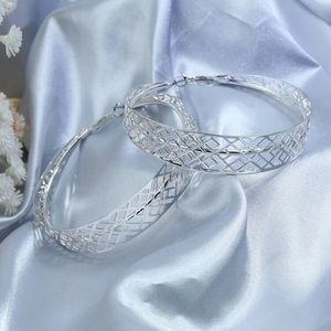 Hollow Out Hoop Earrings Silver Plated
